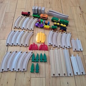 HUGE BRIO TRACK & TRAIN LOT!  55+ ALL AUTHENTIC!  Thomas Train Wooden Compatible